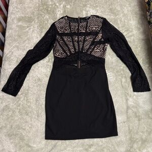 Fashion Nova Black Lace Long Sleeve Dress